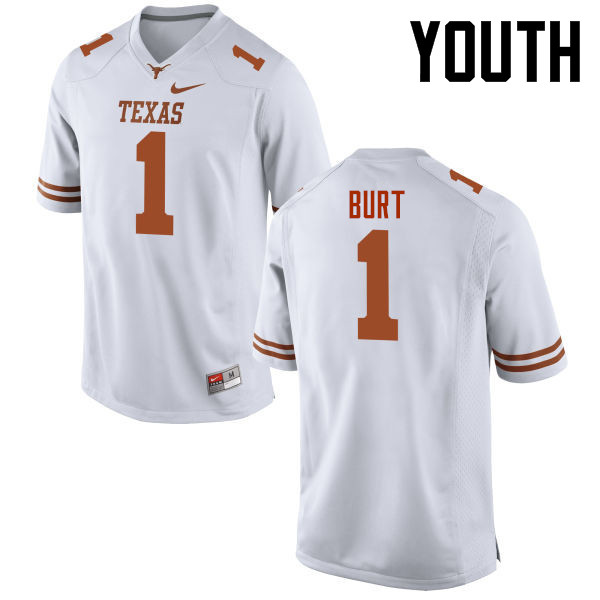 Youth #1 John Burt Texas Longhorns College Football Jerseys-White